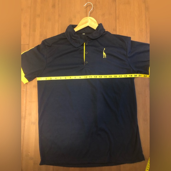 GHYUGR Men's Golf Polo Shirt Navy Blue & Yellow detail & giraffe logo VGC Size M - Picture 7 of 8